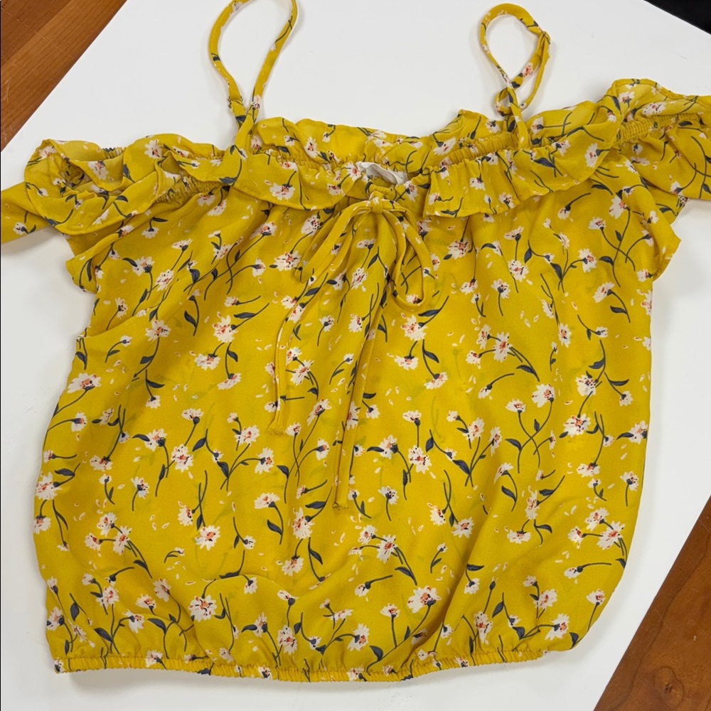 Sienna Sky Yellow Floral Cropped Off the Shoulder Blouse